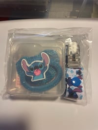 Blue Alien Adult Pacifier and Pacifier Clip Set