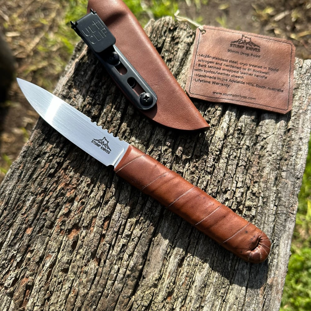 Image of 90mm drop point 14c28n leather