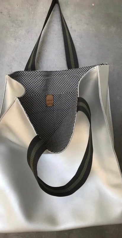 Large handmade shopping bag - silver