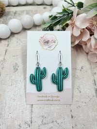 Metallic Teal Cactus Polymer Clay Earrings