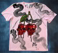 Image 1 of “HARDCORE CHERRIES” CUSTOM PAINTED T-SHIRT XL