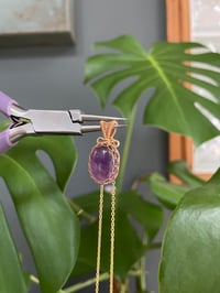 Image 4 of Gold Amethyst Oval Crystal Necklace