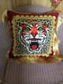 Red Velvet Leopard Tiger Patch Fringed Cushion Cover Image 7