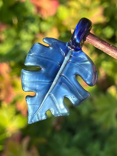 Image of Blue Metal Monstera Leaf Pendant