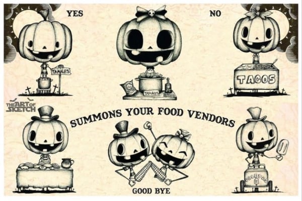 Image of “Summons your food vendors” print