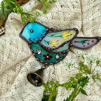 Image 1 of Folk Bird - green, pink, blue & yellow 