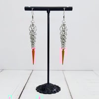 Image 2 of Silver + Spike Graduated Chainmaille Earrings