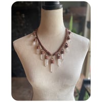 Image 1 of SALE - The Oakley Necklace - Clear Quartz Crystals and Chestnut Brown Leather   