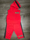 Dundada Sportswear Red Two Piece Sleeveless hooded Top & Short Set Women’s 