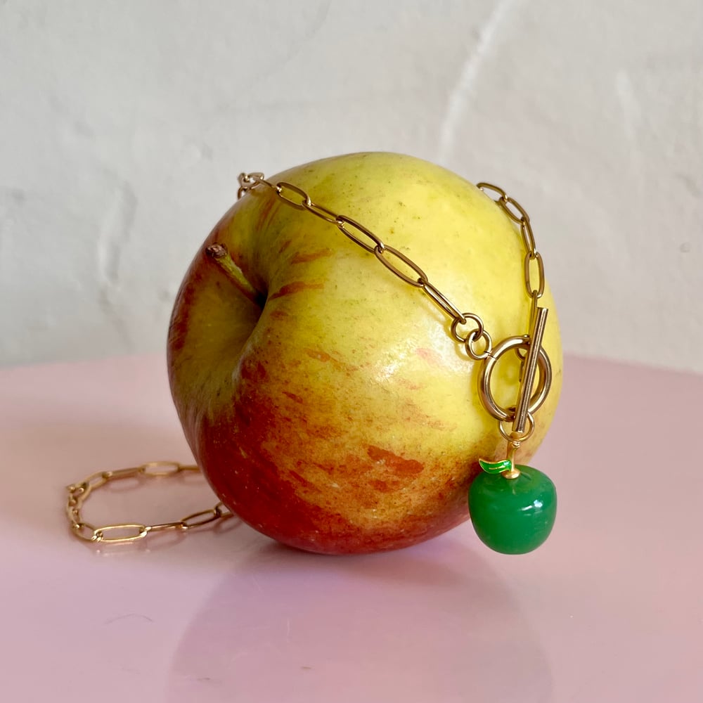 Image of Green Apple Necklace on Paperclip Chain