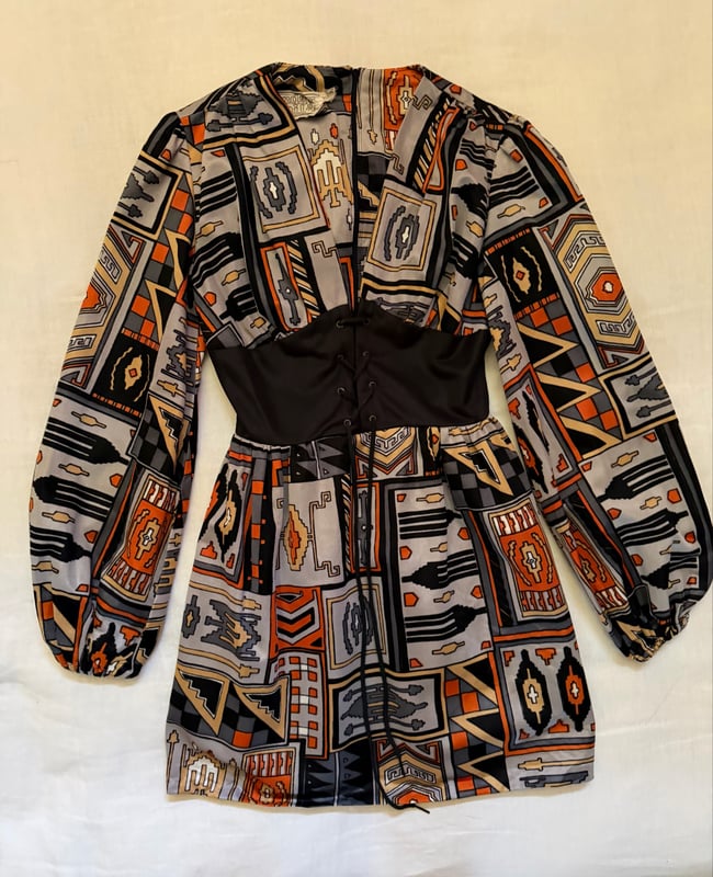 early 70s corset lace up mini dress 1960s