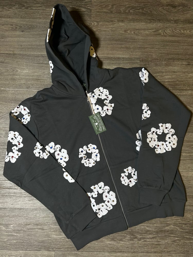 Image of Denim Tiers Gray Rhinestone ZipUp Hoodie