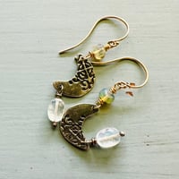 Image 3 of Boulder Opal And Moonstone Crescent Moon Earrings