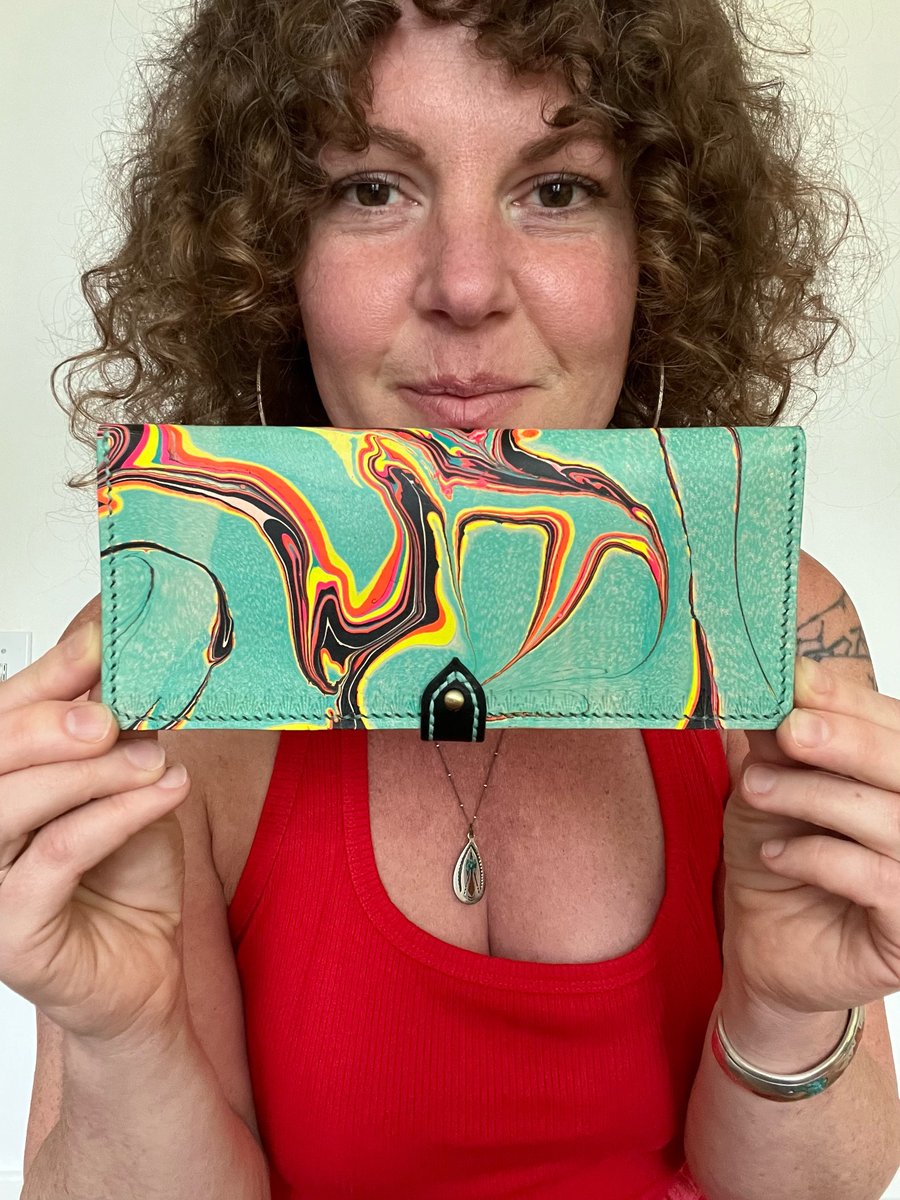 Image of Turquoise/Black Marbled Long Wallet