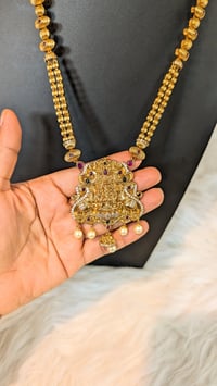 Image 2 of Ayusha-Original Brass with American Diamond Temple Jewelry Necklace Set Featuring Goddess Laxmi