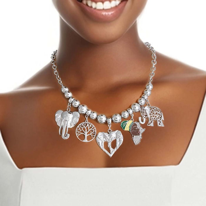 Image of Silver Africa / Elephant Charm Necklace 