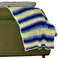 Image 1 of Handmade Pastel and Purple Stripe Pattern Crochet Baby Blanket Afghan Throw 