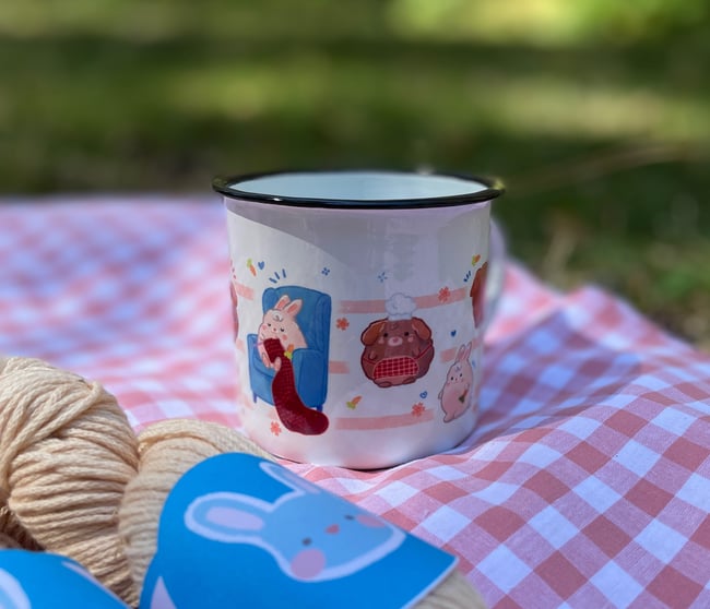 Taza metal conejitos 