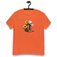 Image 13 of Unisex classic tee, Turquoise Sunflower Cowgirl Boots Tee