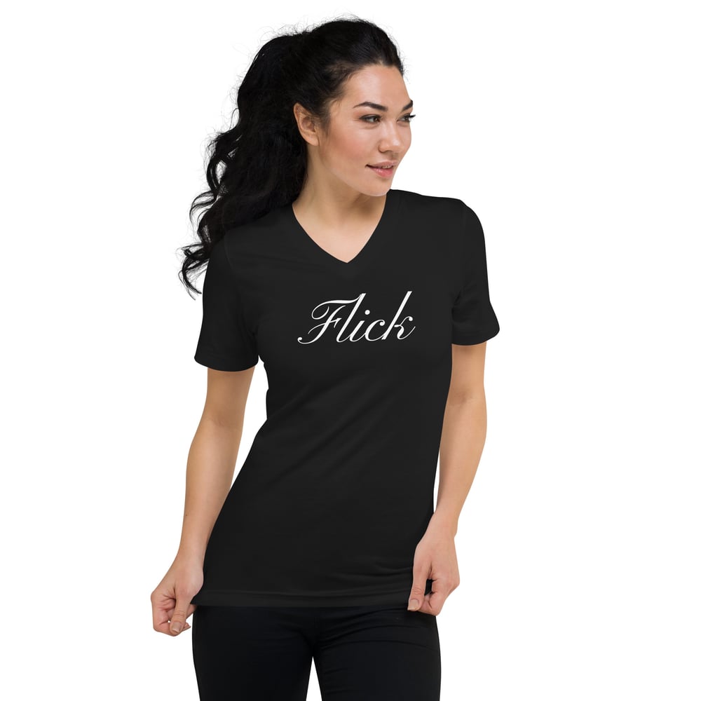 Image of Flick Black Unisex Short Sleeve V-Neck T-Shirt