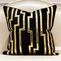Image 2 of Geometric Gold Leather Striped Cushion Cases