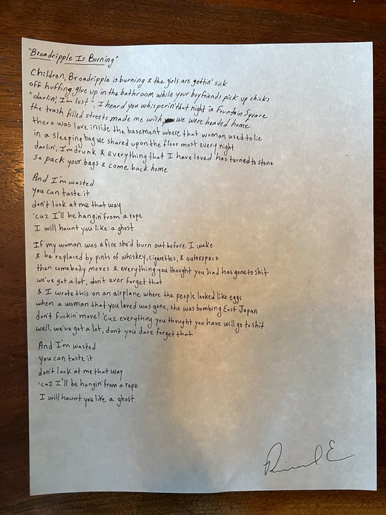 Image of Broadripple Is Burning - Handwritten Lyrics 