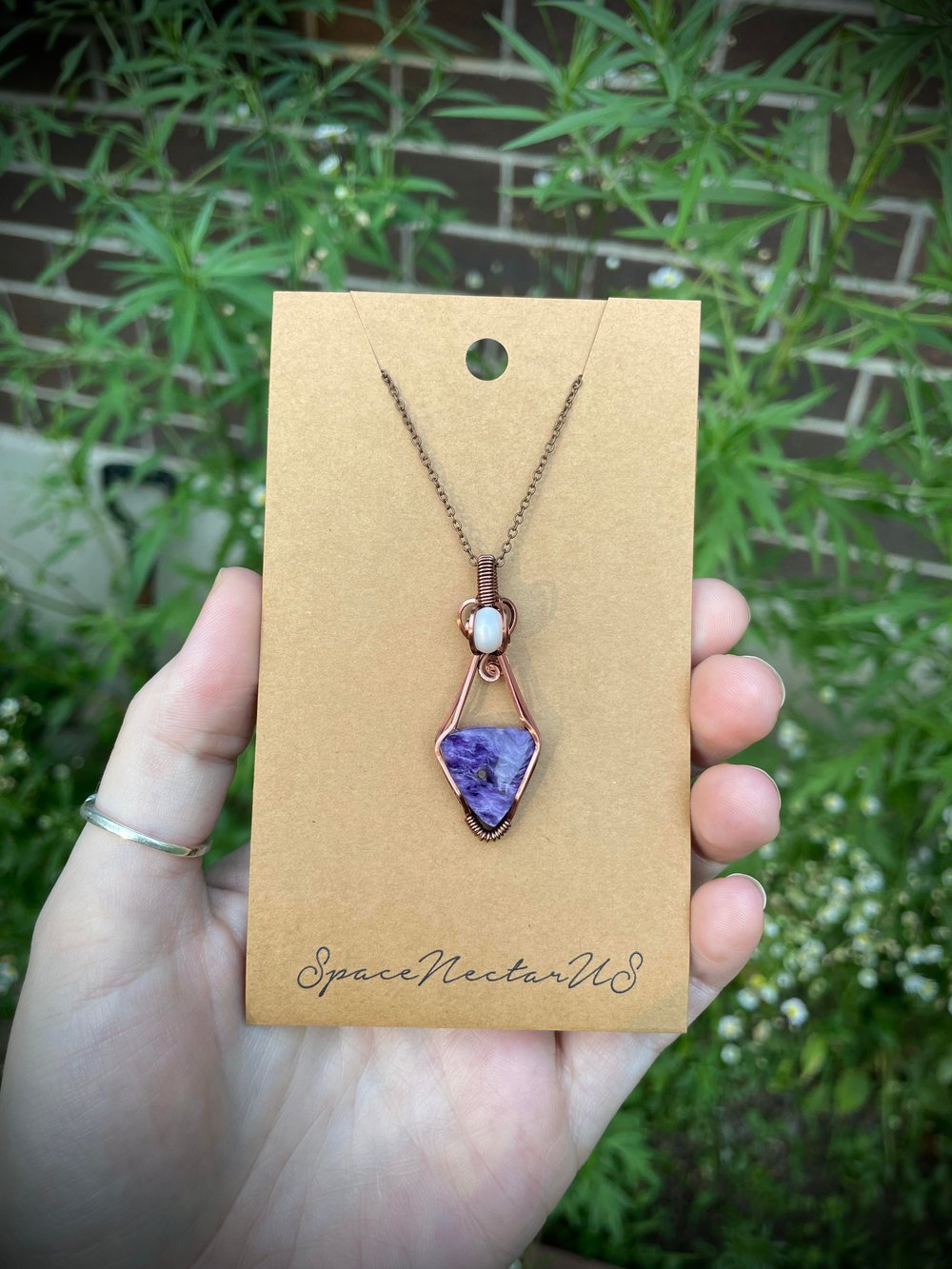 triangle charoite w freshwater pearl necklace