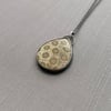 Sterling Silver and Coral Fossil Stone Teardrop Necklace