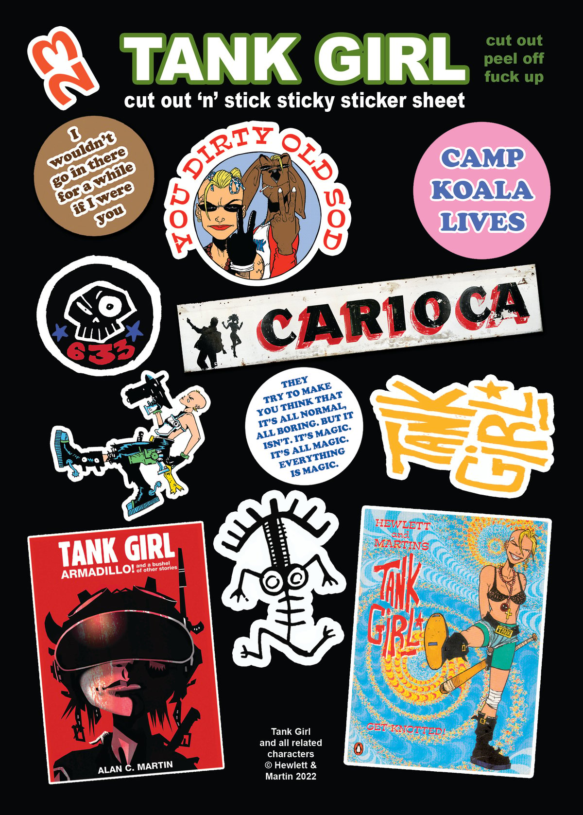 Image of TANK GIRL CUT-OUT STICKER SHEET AND FIVE MINI-PRINT SET