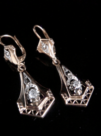 Image 1 of FRENCH EDWARDIAN 18CT YELLOW GOLD NATURAL DIAMOND DORMEUSE DROP EARRINGS