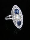 Art Deco 18ct cushion cut sapphire, yellow diamond and old cut diamond ring