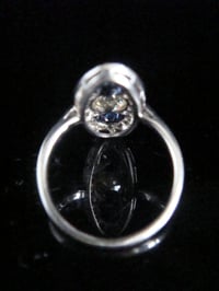 Image 3 of Art Deco 18ct cushion cut sapphire, yellow diamond and old cut diamond ring