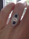 Art Deco 18ct cushion cut sapphire, yellow diamond and old cut diamond ring