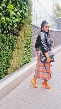 Image 3 of Orange and Grey Tartan Pencil Skirt 