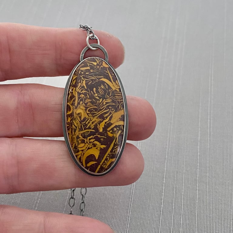 Sterling Silver and Calligraphy Stone Necklace Image 4