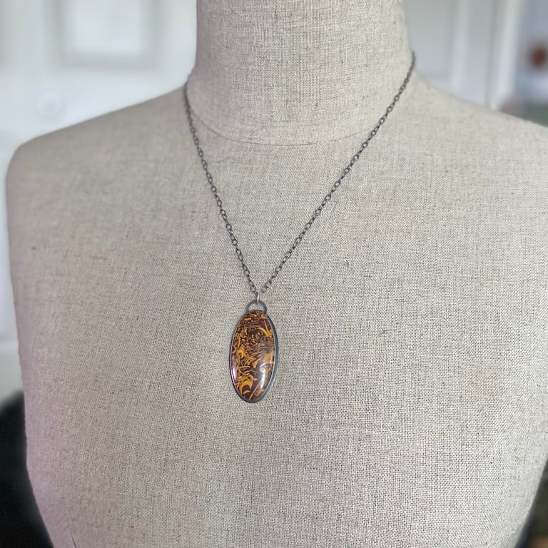 Sterling Silver and Calligraphy Stone Necklace