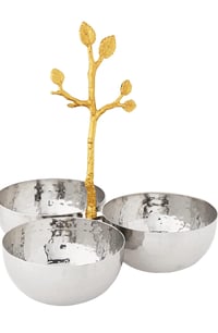 Image 3 of  Gold Vine Triple Bowl, 8.25", Silver/Gold