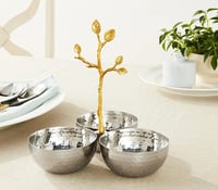 Image 2 of  Gold Vine Triple Bowl, 8.25", Silver/Gold
