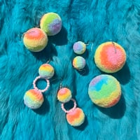 Image 2 of Pastel Rainbow Striped Fluff Earrings
