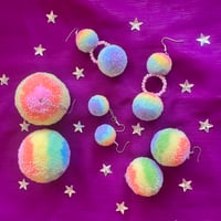 Image 1 of Pastel Rainbow Striped Fluff Earrings