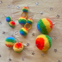 Image 1 of Bright Rainbow Striped Fluff Earrings