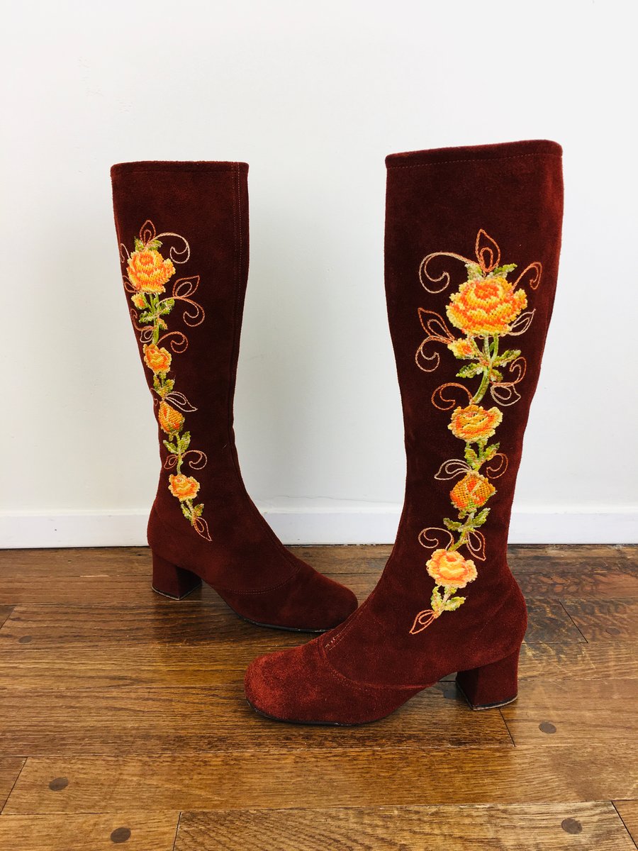 Vintage 70s/80s Penny Lane Embroidered Leather Boots