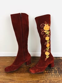 Image 2 of 1970s Embroidered "Penny Lane" Rust Suede Boots