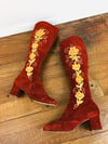 1970s Embroidered "Penny Lane" Rust Suede Boots