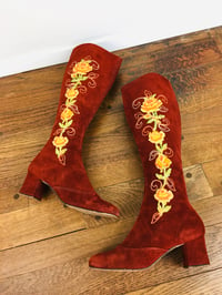Image 4 of 1970s Embroidered "Penny Lane" Rust Suede Boots
