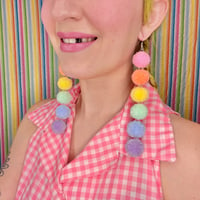 Image 1 of Pastel Rainbow Dangler Fluff Earrings
