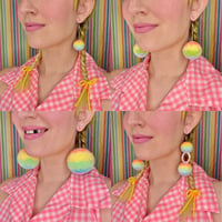 Image 3 of Pastel Rainbow Striped Fluff Earrings