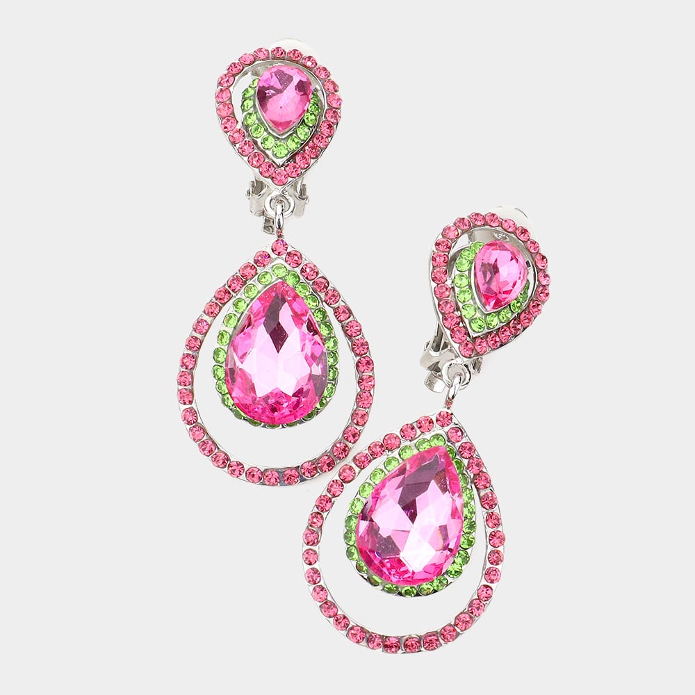 Image of Green and Pink Dangling Crystal Evening Earrings/AKA Earrings