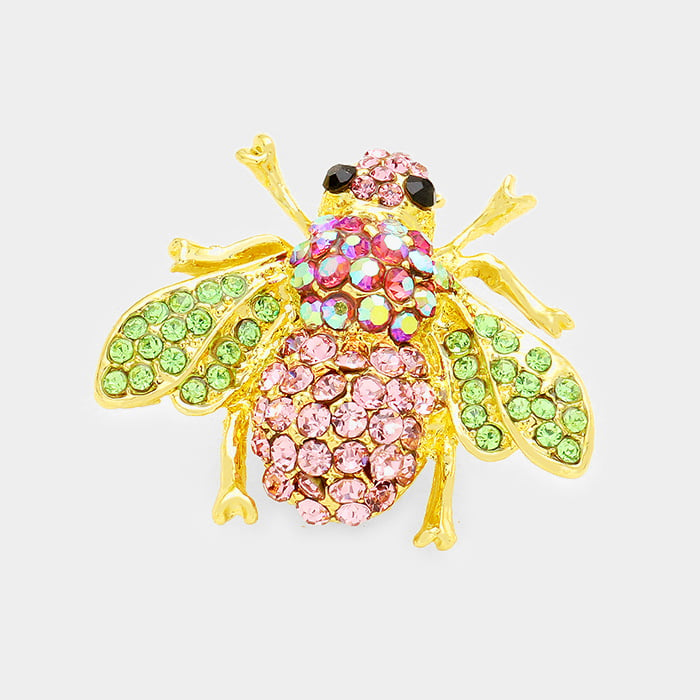 Image of AKA Honey Bee Crystal Embellished Brooch/Pink and Green Brooch