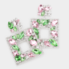 Green and Pink Square Crystal Embellished Dangling Earrings